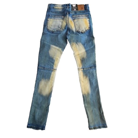 Waimea Jeans Men's Size W32 L32 Slim Fit Light Blue Moto Biker Y2K Style M4249DF - Picture 4 of 16